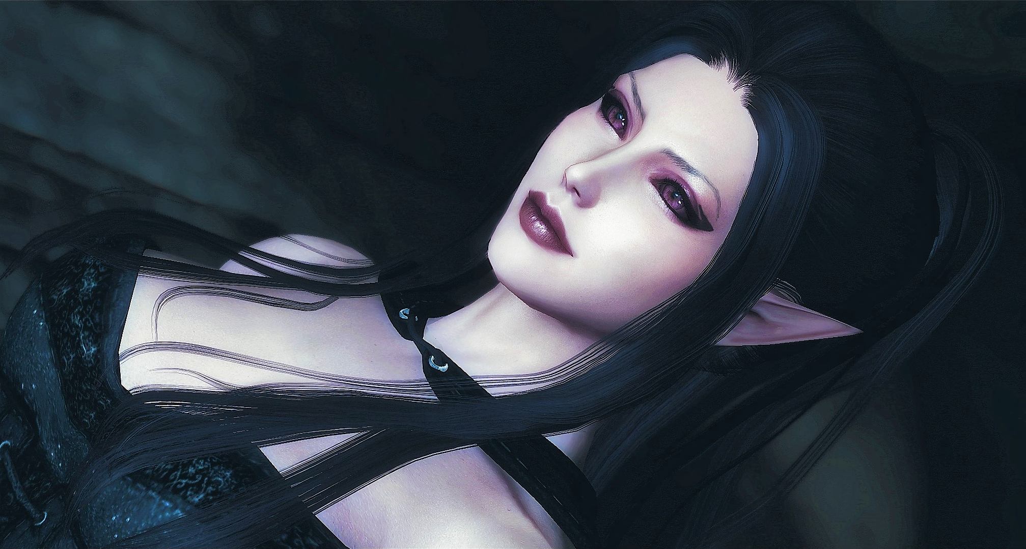 fantasy. vampire. skyrim. woman. black-hair. elf. girl. 