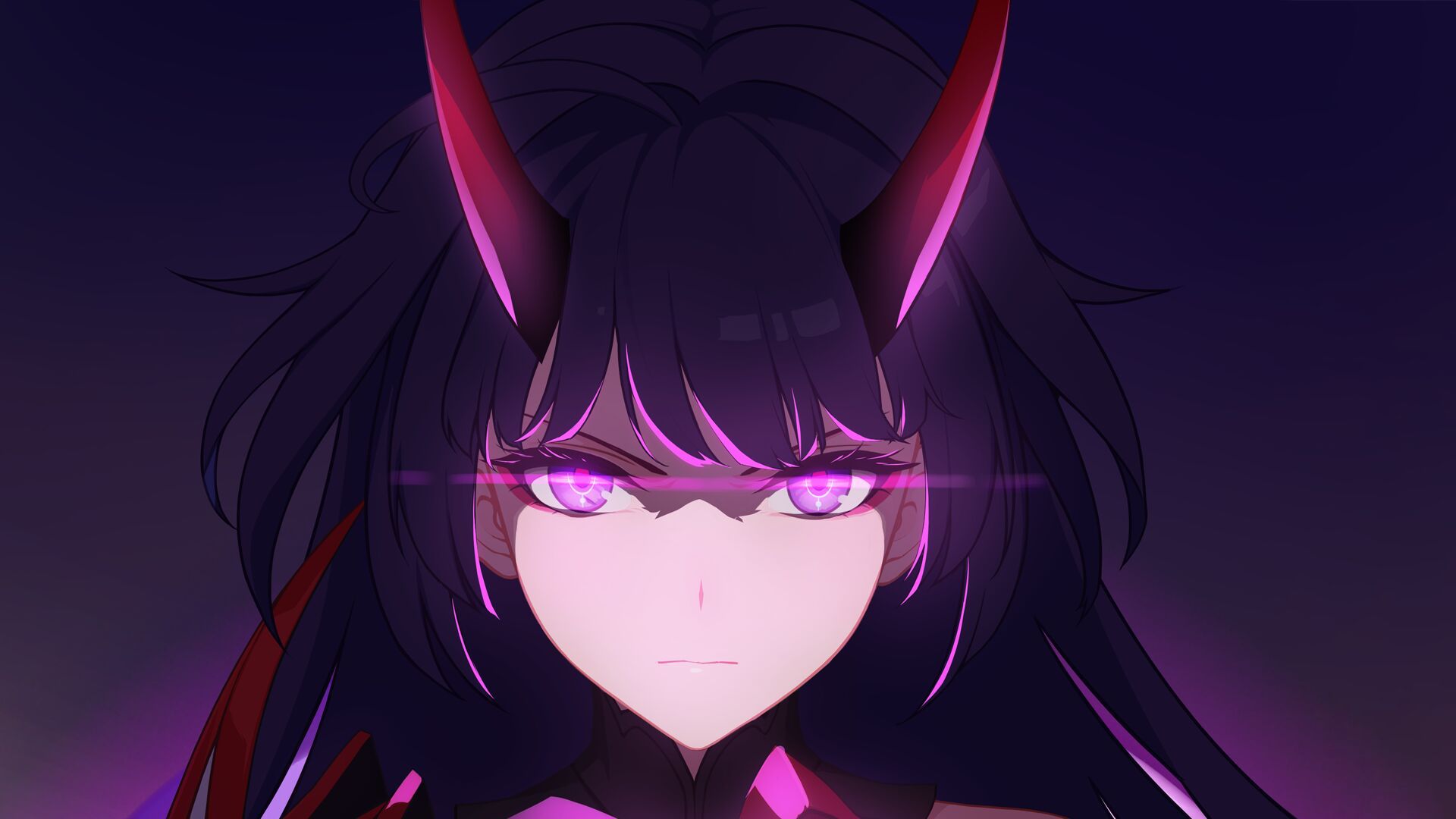 Anime Girls Honkai Honkai Impact Mei Honkai Impact Purple Eyes Glowing Eyes Purple Hair Horns 2658