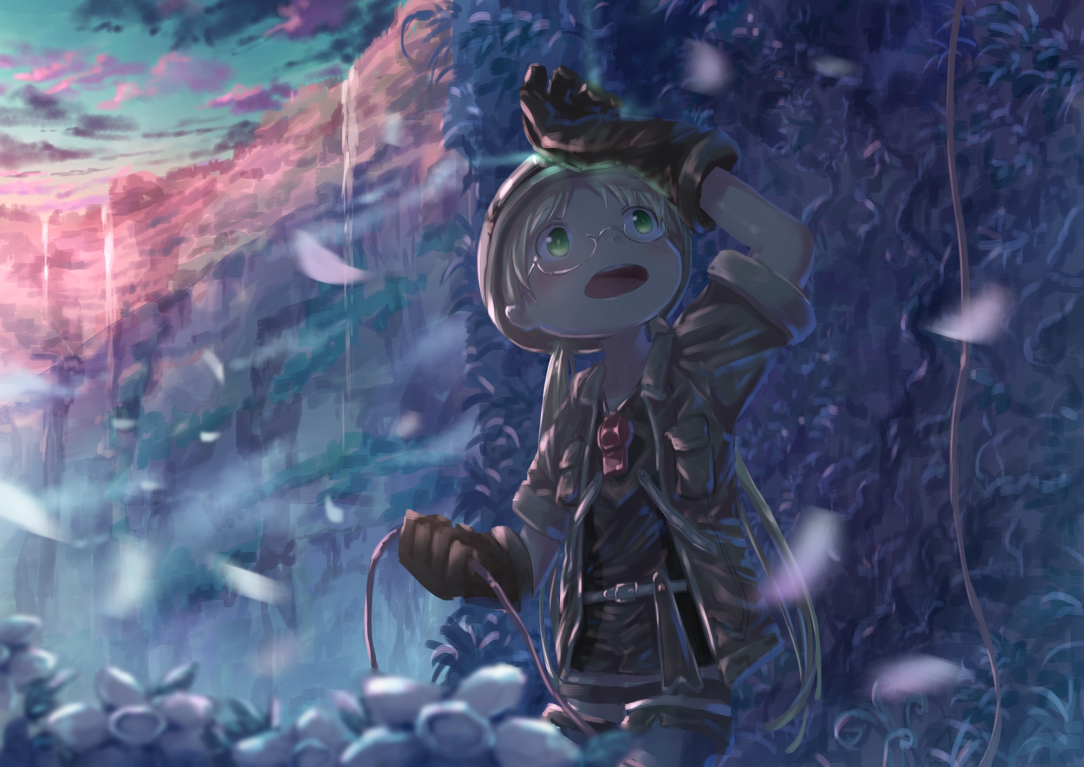 Boy Cliff Green Eyes Made In Abyss Riko Made In Abyss Waterf