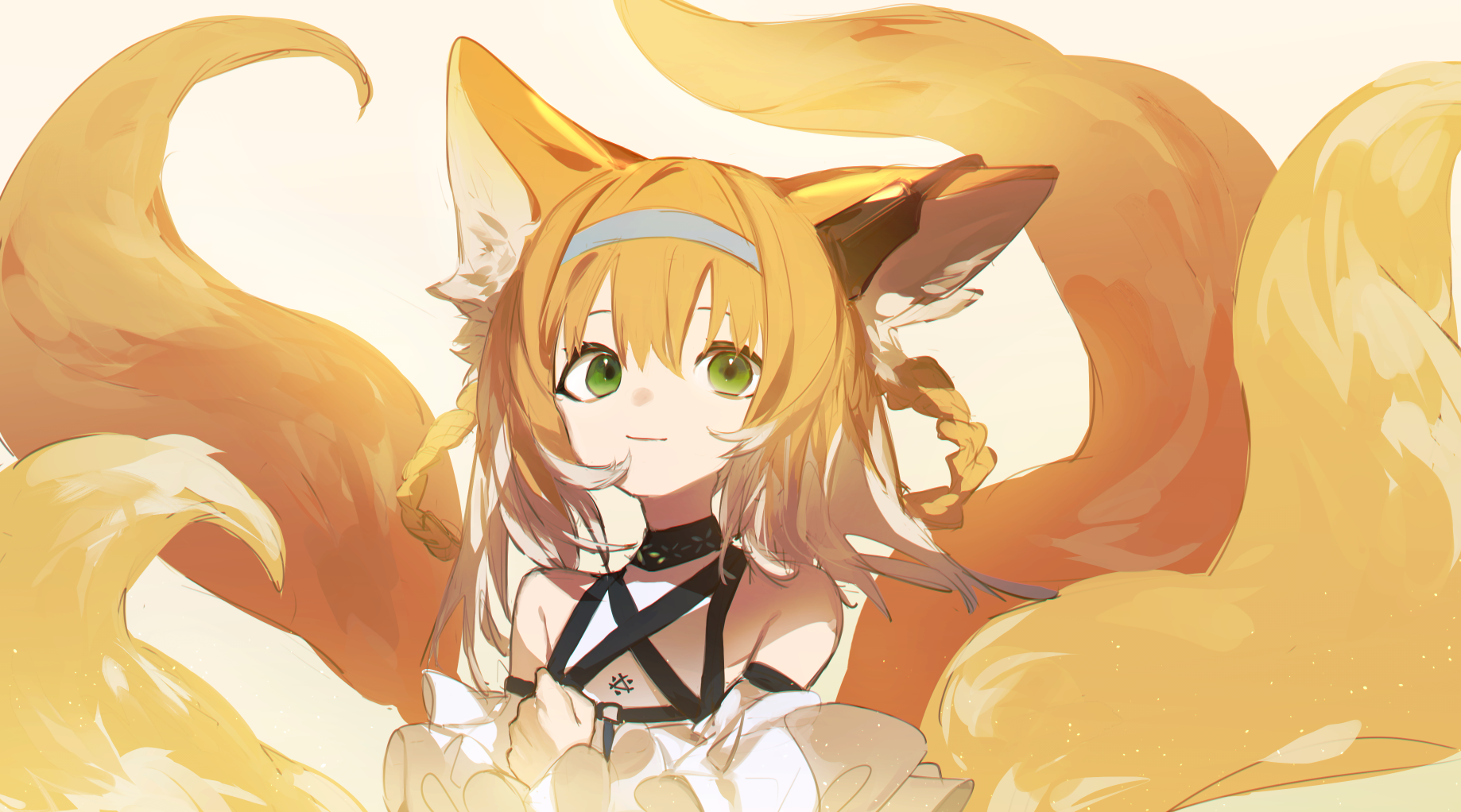 Anime Anime Girls Simple Background Arknights Aonogura Fox Ears Fox Tail Fox Girl Green Eyes