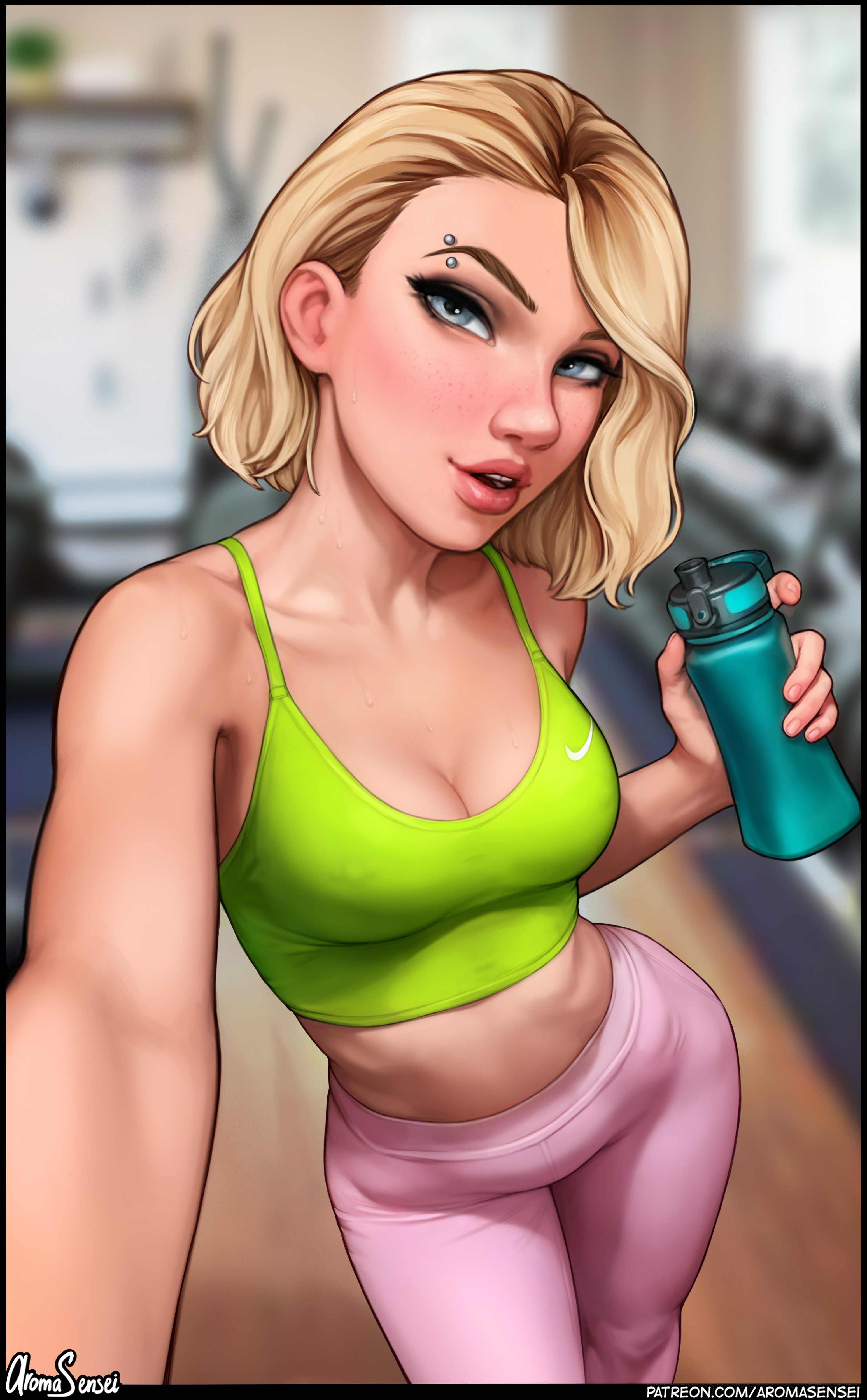 Gwen Stacy Marvel Comics Blonde Gym Clothes Green Top Pierced Eyebrow Parte...