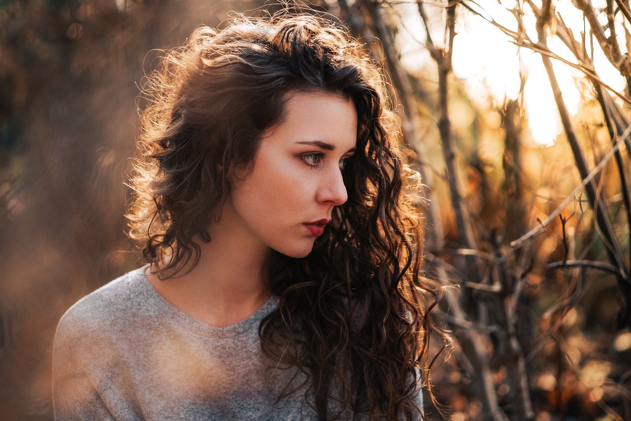 Long Hair Curly Hair Brunette Face Depth Of Field Women Model Wallpaper