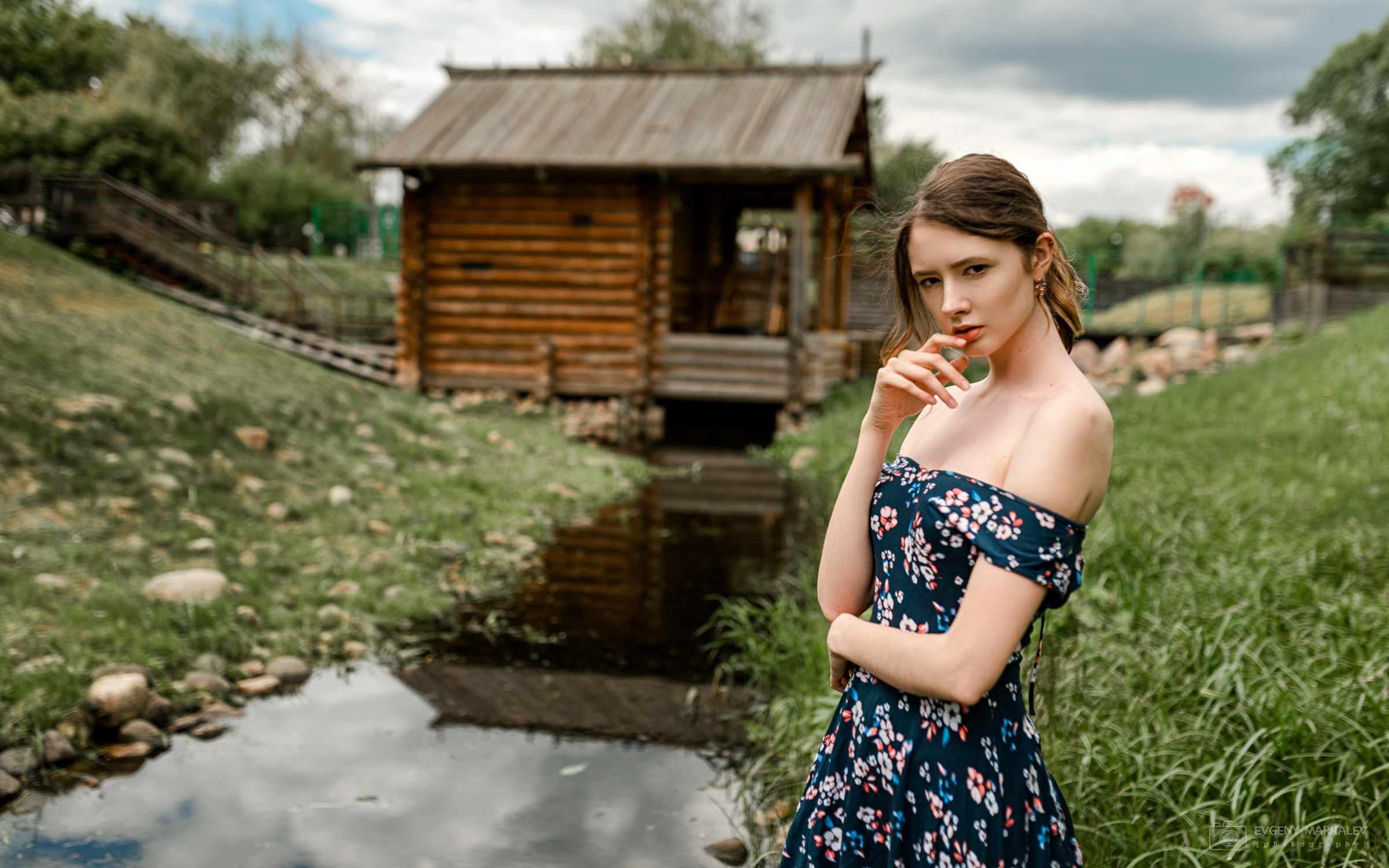 Evgeny Markalev Women Model Brunette Looking At Viewer Dress Bare Shoulders Women Outdoors
