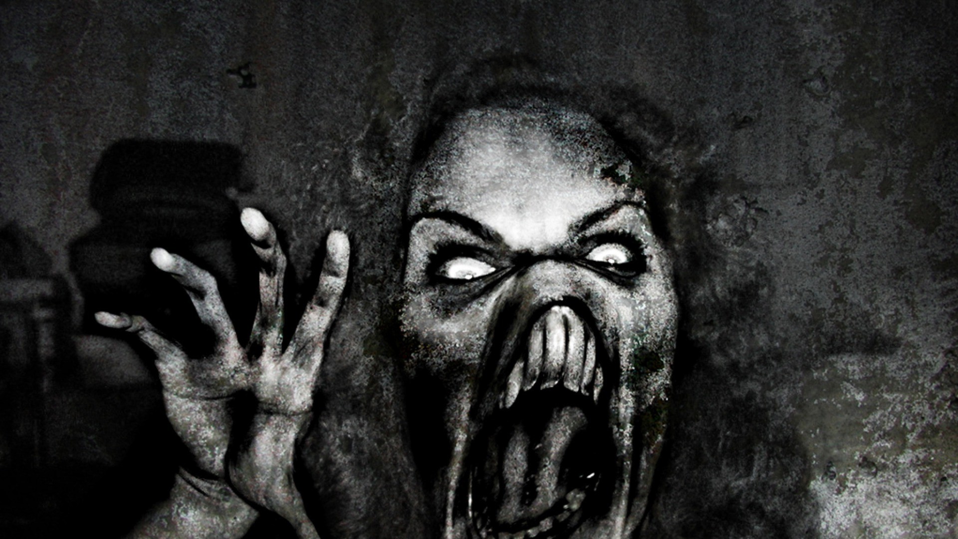 Creepy Horror Hands Teeth Face Scary Face Black Wallpaper - Resolution:1920...