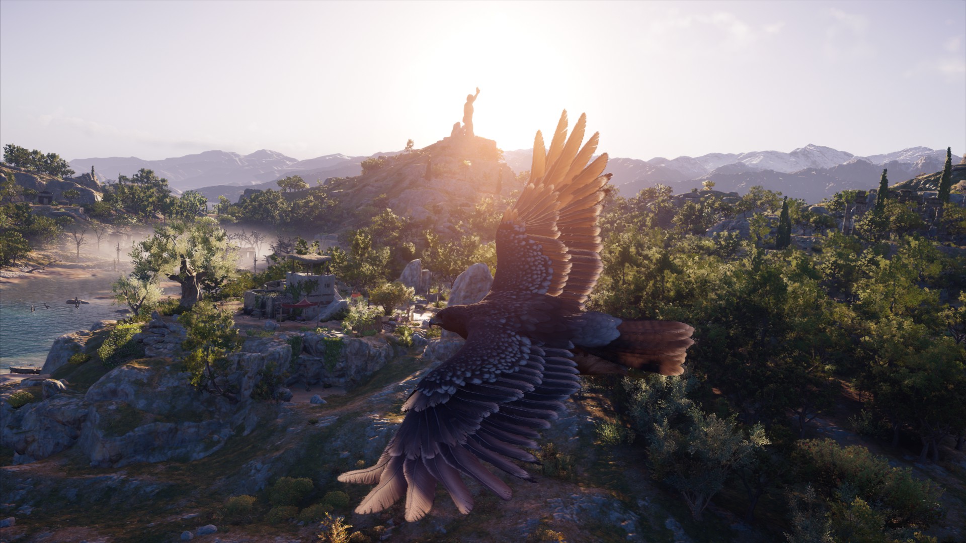 Assassins Creed Greece Landscape Zeus Statue Eagle Sun Rays Assassins